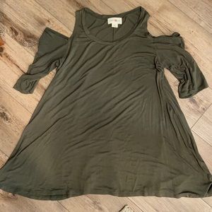 Olive green shoulder-less tunic Sz L